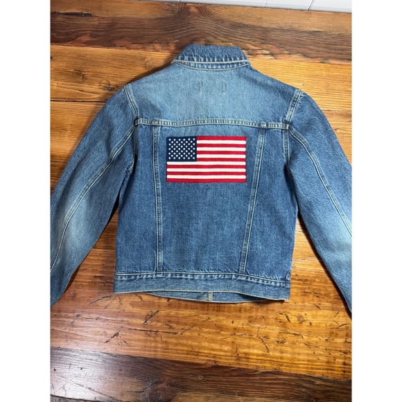 Y2K Ralph Lauren Polo Jeans Co American Flag Patch Denim Jacket Women Sm Cropped - Picture 7 of 10